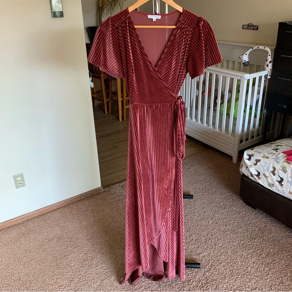 Baltic Born Andi Ribbed Velvet Wrap Dress Size XS - Picture 4 of 9